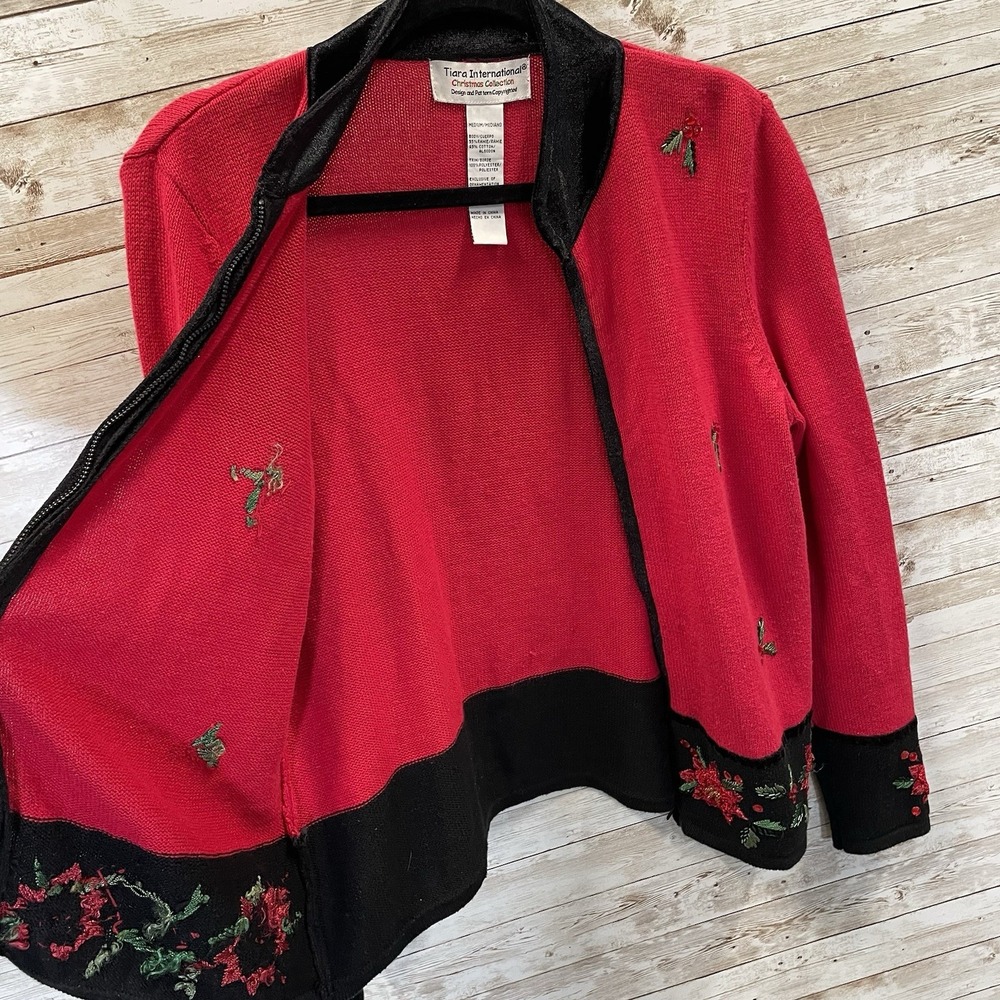 Tiara International Womens M Christmas Sweater Red‎ Zip Christmas Collection - Picture 4 of 10